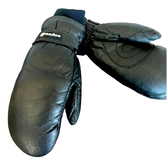 Grandoe Accessories Grandoe Black Leather Downfilled Ski Mittens In